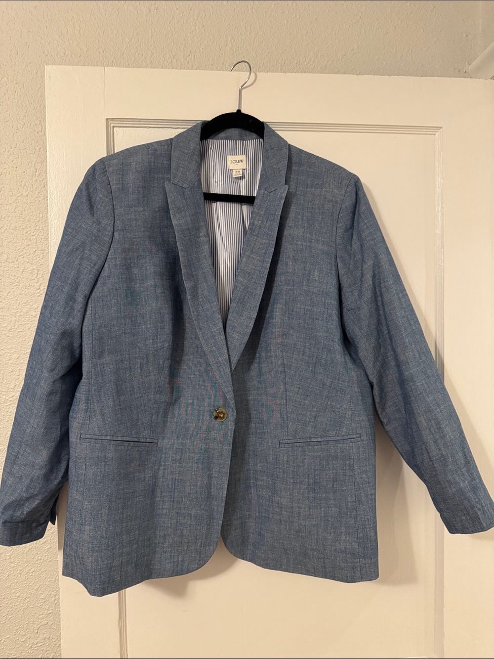 J. Crew Factory Chambray Blue Single-Button Blazer